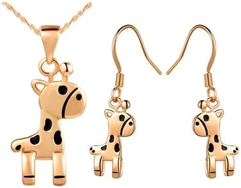 2x Jewellery Set Necklace Pendant Earring Ear-drop of Animal Giraffe Shape 18k Gold Plated