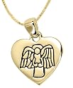 14k Yellow Gold Overlay Sterling Silver "Guardian Angel Protect Me" Reversible Heart Pendant With Angel, 18"