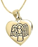 14k Yellow Gold Plated Sterling Silver Guardian Angel Protect Me Reversible Heart Pendant With Angel, 18