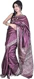 Exotic India Hawthorn-Rose Plain Banarasi Sari with Floral Weave on Border and Aanchal