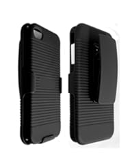 Wireless: Qtech DHCIP4BK Rubberized Ribbed Texture Shell and Holster with Fixed Ratching Belt Clip for Apple iPhone 4/4S - 1 Pack - Carrying Case - Retail Packaging - Black - DECORO