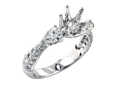 1.13 ct Pear and Round cut Diamond Engagement Ring Setting in Platinum