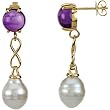 14K Yellow Gold Paspaley South Sea Cultured Pearl and Amethyst Cabochon Earrings - 11.00mm