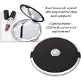 Lighted LED Jeweled Elegant Cosmetic Makeup 10x/1x Compact Mirror w/ Real Swarovski Crystals - Soft Black