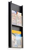 present Wall Mounted Literature Holder, 2-Pocket Design, 11 x 29 x 2-Inch, Magazine Rack for Wall Mount - Black Acrylic with Clear Front Panels