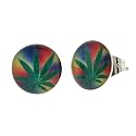 Stainless Steel Fake Plug Earrings - 16g Wire - 00G - Multi Marijuana