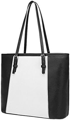 Feelmaker Fashion Women Tote PU Leather Color Block Large Capacity Shoulder Bag Handbag (Black)