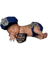 Pinbo Newborn Baby Boys Photography Prop Crochet Knitted Police Hat Diaper