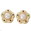 Earrings With 1.80ctw Precious Stones - Genuine Clean Diamonds, Emeralds, Rubies, Sapphires and Mother of pearls Made of 14K Two tone Gold. Total item weight 19.1g Length 27.5mm