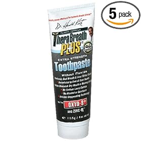 Dr. Katz TheraBreath Plus Toothpaste, Extra Strength, without Fluoride, with Oxyd-8 and Zinc -RX, 4-Ounce Tubes (Pack of 5)
