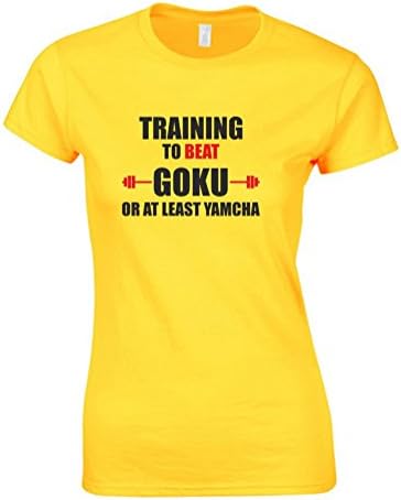 Training To Beat Goku, Ladies Printed T-Shirt - Daisy /Black/Red L = 6-8