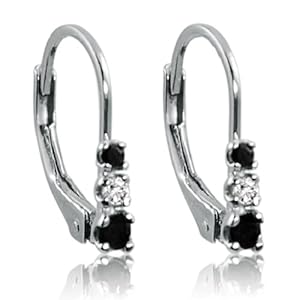 Three-Stone Black and White Diamond Leverback Earrings in Sterling Silver 1/4cttw