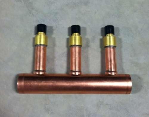 3 Loop 1" Copper Radiant Manifold w/ 1/2" Pex Crimp Fittings