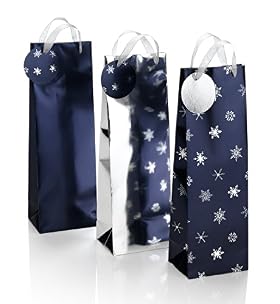 3 Blue & Silver Christmas Bottle Bags