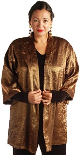 Peggy Lutz Plus Women's Tunic Length Kimono Bronze Crinkle Crash