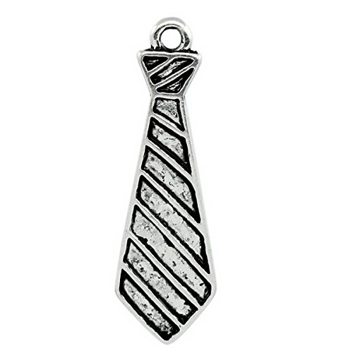 Housweety 20 PCs Charm Pendants Tie Silver Tone 29mmx9mm(1 1/8