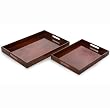 Set of 2 Traditional Wooden Rectangular Serving Trays with Handles 24"