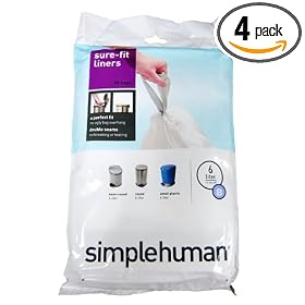 simplehuman Custom Fit Trash Can Liner B, 6 Liters / 1.6 Gallons, 30-Count (Pack of 4)