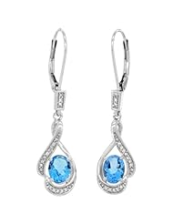 14K White Gold Natural Swiss Blue Topaz Lever Back Earrings, 1 7/16 inch long