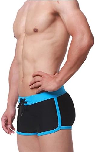 Men Fashion Boxer Pocket Splice Running Brief Swim Short Trunk Swimsuit Navy