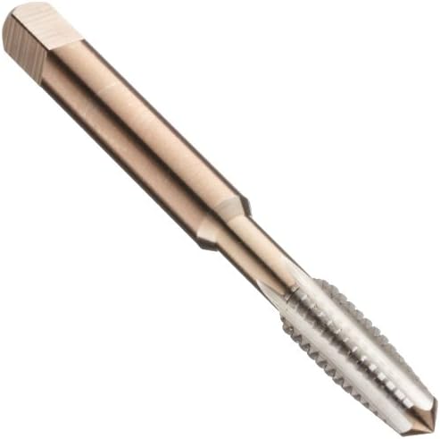 Dormer E061 High-Speed Steel Straight Flute Tap, Gold Oxide Finish, Round Shank With Square End, Taper Chamfer, #8-32 Thread Size