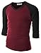 Doublju Mens Raglan Baseball V-Neck 3/4 Sleeve T-shirt
