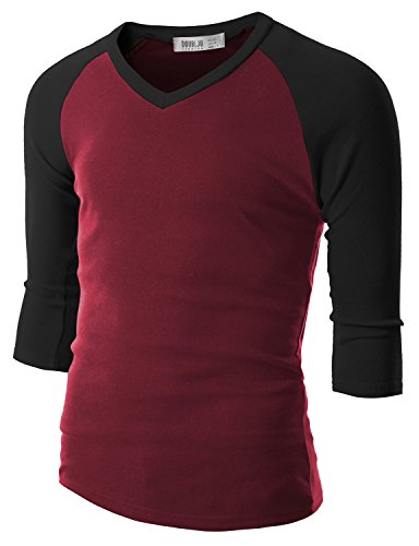 Doublju Mens Raglan Baseball V-Neck 3/4 Sleeve T-shirt