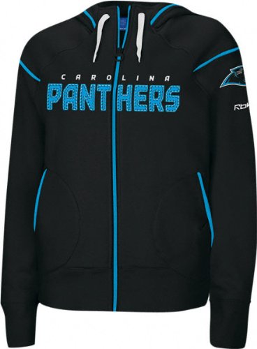 Carolina Panthers -Black- Women's Dazzle Trim Hooded Sweatshirt
