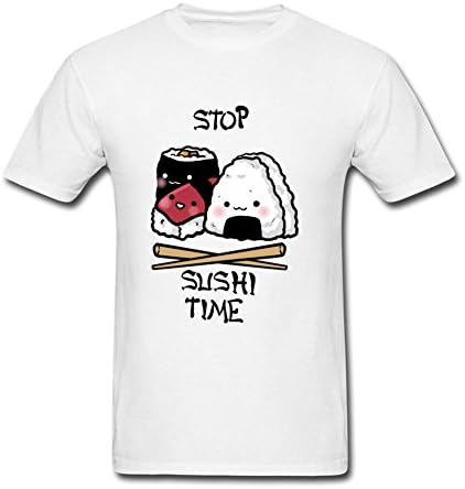 XLLISG Men's Sushi Time Drawing O Neck Tee White