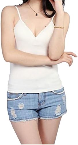 Vedem Juniors Built in Bra Spaghetti Straps Base Camisole Tank Top Bra Top (L, White)