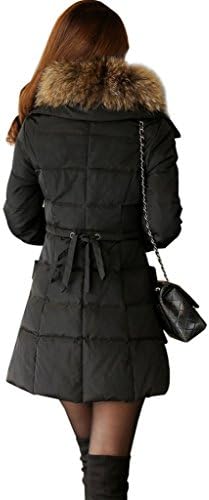 Melete Women's Down Jacket Warm Fur-Trimmed Winter Coat Mid Long Black-XL