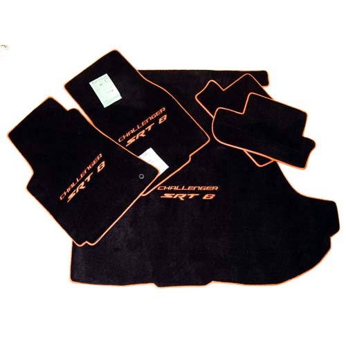 2008 2009 2010 Dodge Challenger SRT8 Floor Mats Dual Orange Logos & Matching Trim