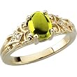 14K Yellow Gold Cabochon Peridot and Diamond Ring