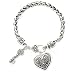 Silvertone Heart and Key Detailed Design Charm Bracelet