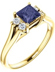 18K Yellow Gold 5.00x5.00mm Princess Cut Iolite and Diamond Ring -- LIFETIME WARRANTY