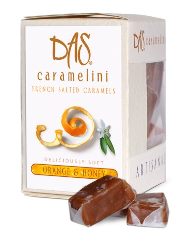 All Natural Fleur de Sel Caramels- Orange and Honey, 4 Oz. Box by Das Foods