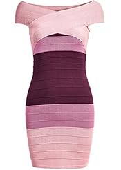 Striped Print Off the Shoulder Short Sleeves Spandex Short Bodycon Dress 