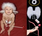Baby Cupid Value Pack: Baby Size White Feather Angel Wings, Elastic Marabou Halo, Red Bow & Heart-shape Arrow.