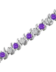 5 CT Amethyst & Diamond Bracelet 14K White Gold