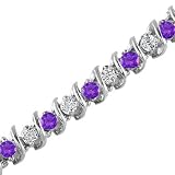 women s diamond bracelets:3 Ct Amethyst & Diamond S - Link Bracelet 14k White Gold