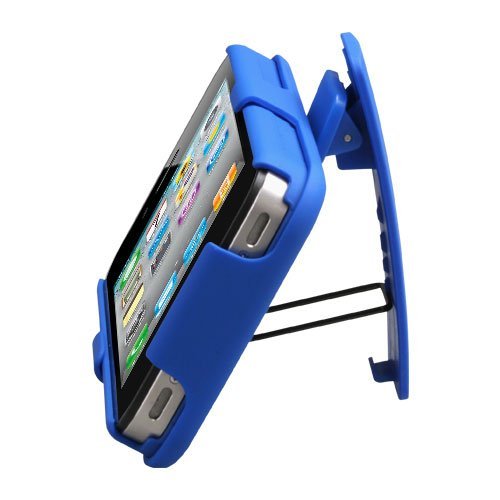 Rubberized Hard Shell Case w/ Holster for iPhone 4 & 4S (Blue)
