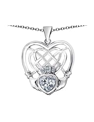 Celtic Love By Kelly (tm) Celtic Knot Irish Heart Claddagh Pendant with Heart Shape Simulated Diamond in 925 Sterling Silver