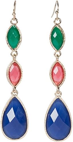 Ponce Three Drop Dangle Earrings Faux Emerald Ruby Sapphire Golden