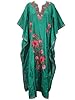 Boho Kaftan Kashmiri Embroidered Dark Green Silk Caftan Lounger Dress Kimono Dress