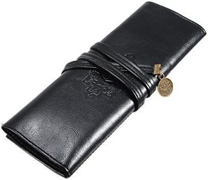 DGI MART Vintage Style PU Leather Rollup Pencil Case Pencil Bag Pen Pocket Student Stationary Bag