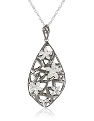 Sterling Silver Multi-Flowers Diamond Pendant Necklace (1/10cttw, I-J Color, I2-I3 Clarity), 18"