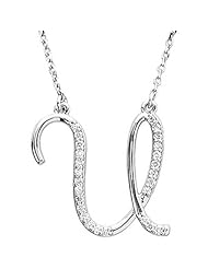 14K White Gold Diamond Initial Necklace "U" -- LIFETIME WARRANTY