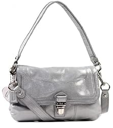 Coach Crinkled Poppy Leather Layla Flap Convertible Shoulder Bag 18160 Silver Metallic
