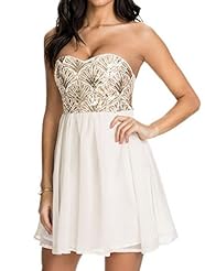 Sexy A-line Strapless Sequined Summer Bandeau Neck Polyester/Spandex Skater Dress/Club Dress/Party Dress 