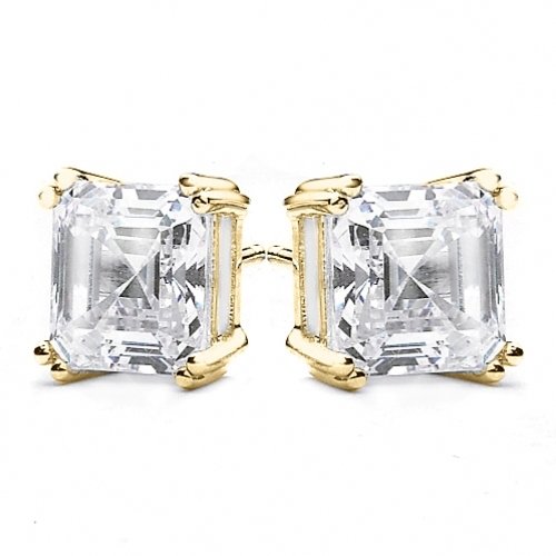 Bling Jewelry Asscher Cut Diamond CZ Gold Vermeil Stud Earrings 0.75ct 1.25ct 2ct 3ct 4ct 5.5ct
